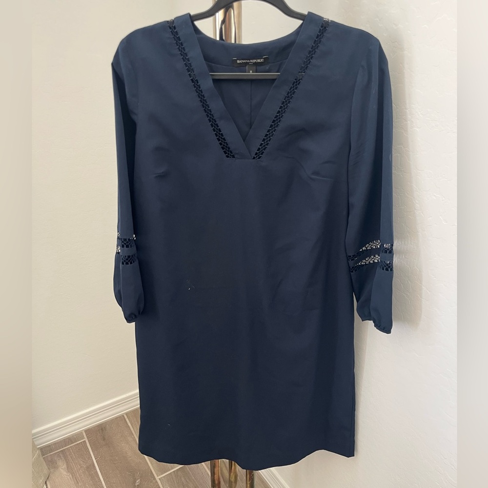 Banana Republic Navy V-Neck Dress with Lace Accents